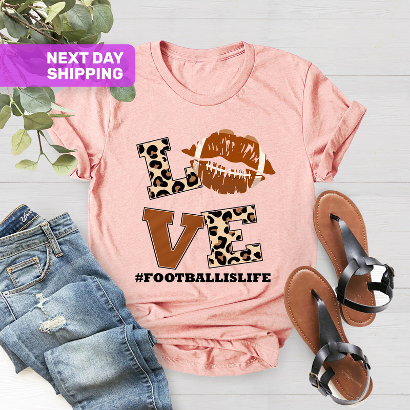 Football Love T-Shirt, Womens Love Football Shirt, Football is Life Shirt, Mom Mama Tee, Leopard Lips T-Shirt, Cute Football Lover Shirt - 2.jpg