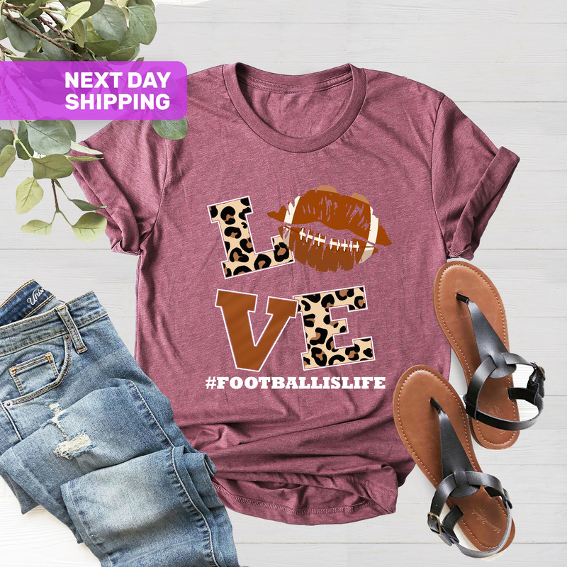 Football Love T-Shirt, Womens Love Football Shirt, Football is Life Shirt, Mom Mama Tee, Leopard Lips T-Shirt, Cute Football Lover Shirt - 3.jpg
