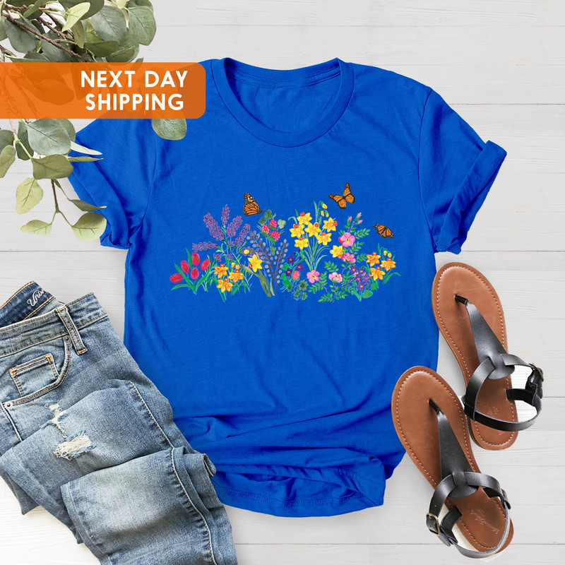 Flowers T-shirt, Butterflies Tee, Springtime,Wildflower Shirt,Country Floral, Garden Shirt,Springtime Floral Shirt,Spring Country Womens Tee - 4.jpg