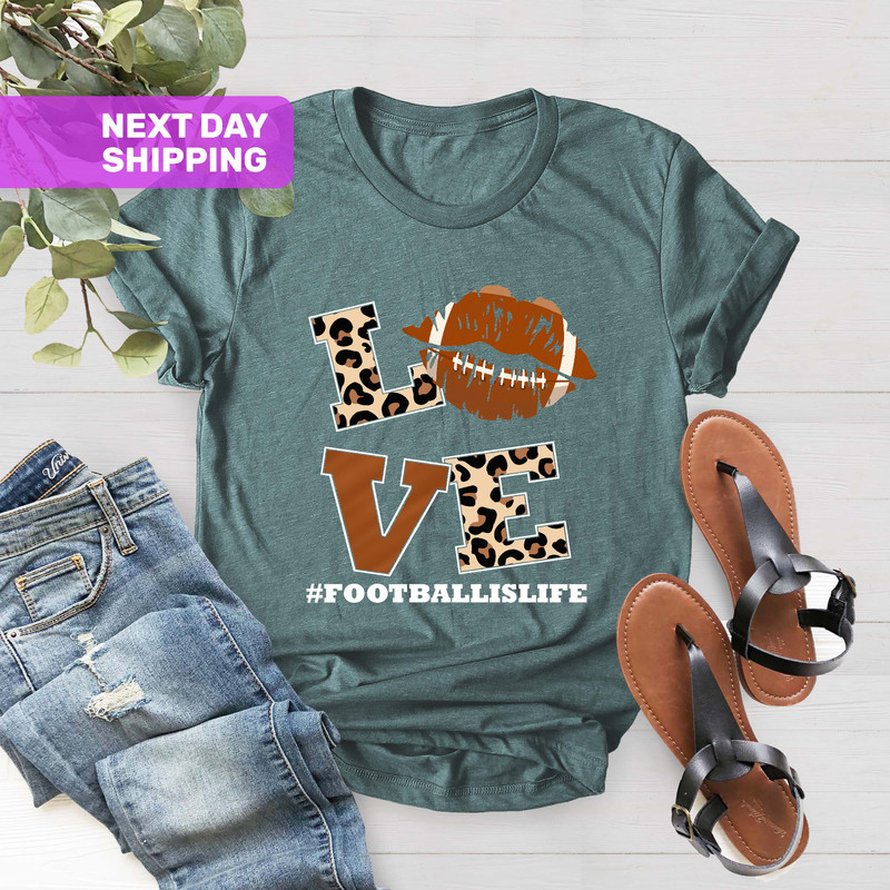 Football Love T-Shirt, Womens Love Football Shirt, Football is Life Shirt, Mom Mama Tee, Leopard Lips T-Shirt, Cute Football Lover Shirt - 4.jpg