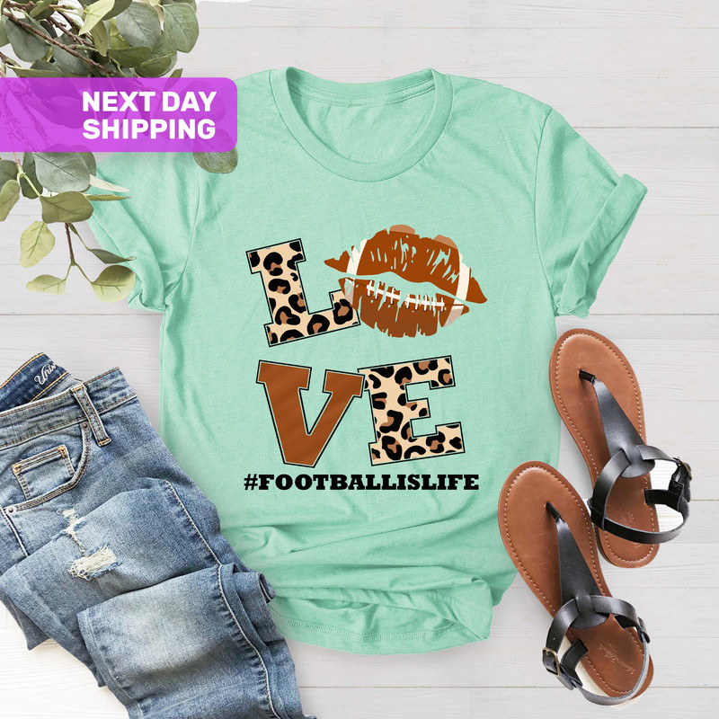 Football Love T-Shirt, Womens Love Football Shirt, Football is Life Shirt, Mom Mama Tee, Leopard Lips T-Shirt, Cute Football Lover Shirt - 5.jpg