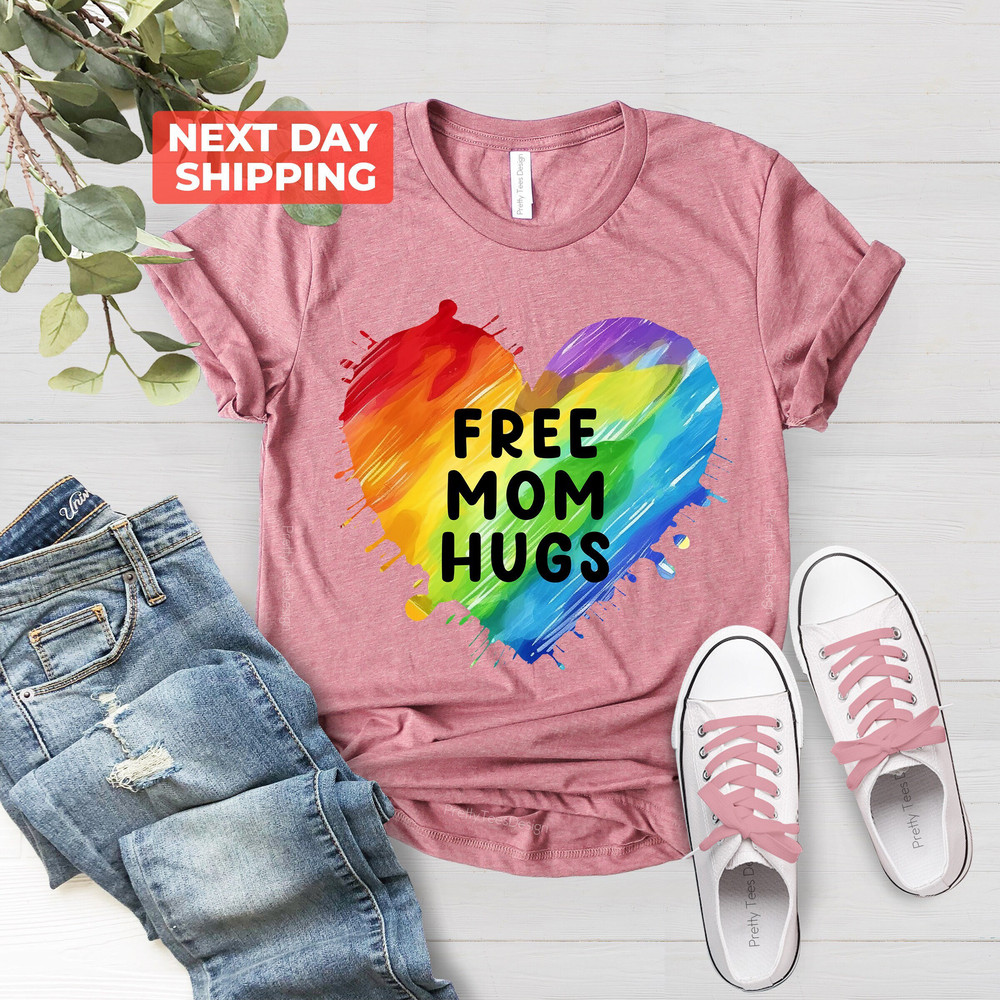 Free Mom Hugs T-Shirt, Rainbow Gay Pride T-Shirt, Equality Shirt, LGBTQ Proud Parent Shirt, Equality Gifts, Rainbow Heart Shirt, Pride Shirt - 3.jpg