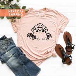frog and mushroom shirt, cottagecore clothing, frog shirt, a