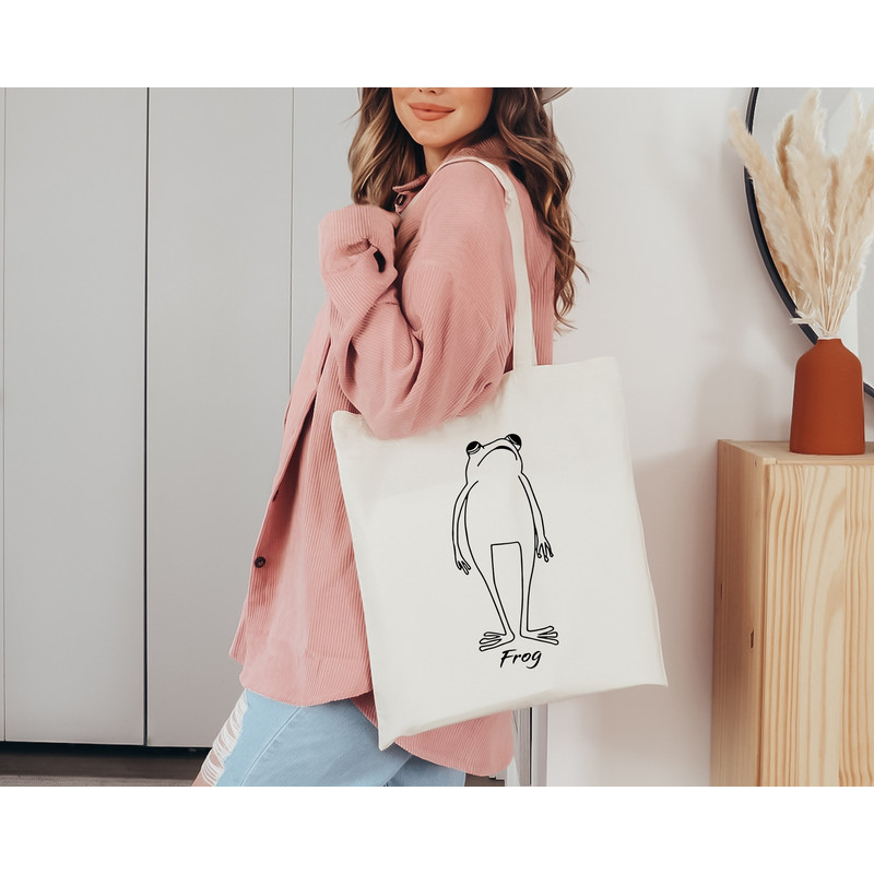 Frog Tote Bag, Screen Printed Canvas Tote Bag, Women Shoulder Bag,  Cotton Canvas Tote Bags, Women Bag, Natural Tote Bag - 2.jpg
