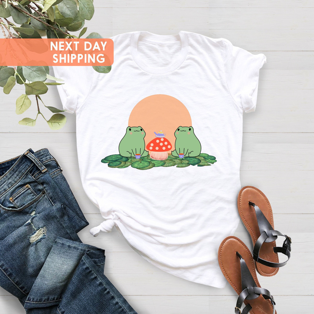Frogs Drinking Tea Mushroom Shirt, Frogs Lovers Tee, Nature Lover Shirt, Mushroom Lover Shirt, Frogs With Mushroom Shirt, Fungus Fungi Shirt - 2.jpg
