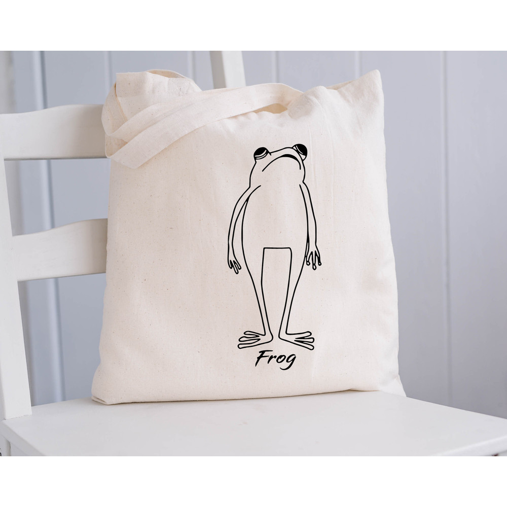 Frog Tote Bag, Screen Printed Canvas Tote Bag, Women Shoulder Bag,  Cotton Canvas Tote Bags, Women Bag, Natural Tote Bag - 4.jpg