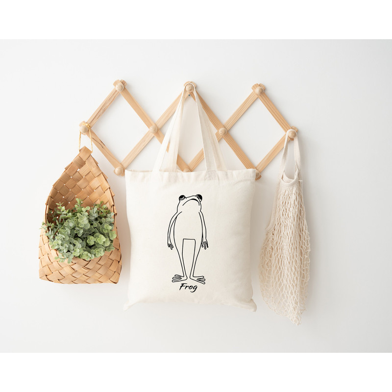 Frog Tote Bag, Screen Printed Canvas Tote Bag, Women Shoulder Bag,  Cotton Canvas Tote Bags, Women Bag, Natural Tote Bag - 5.jpg