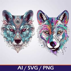 wolf sugar skull svg bundle png day of the dead wolf pack sugar skull, wolves digital png file for cricut silhouette sub