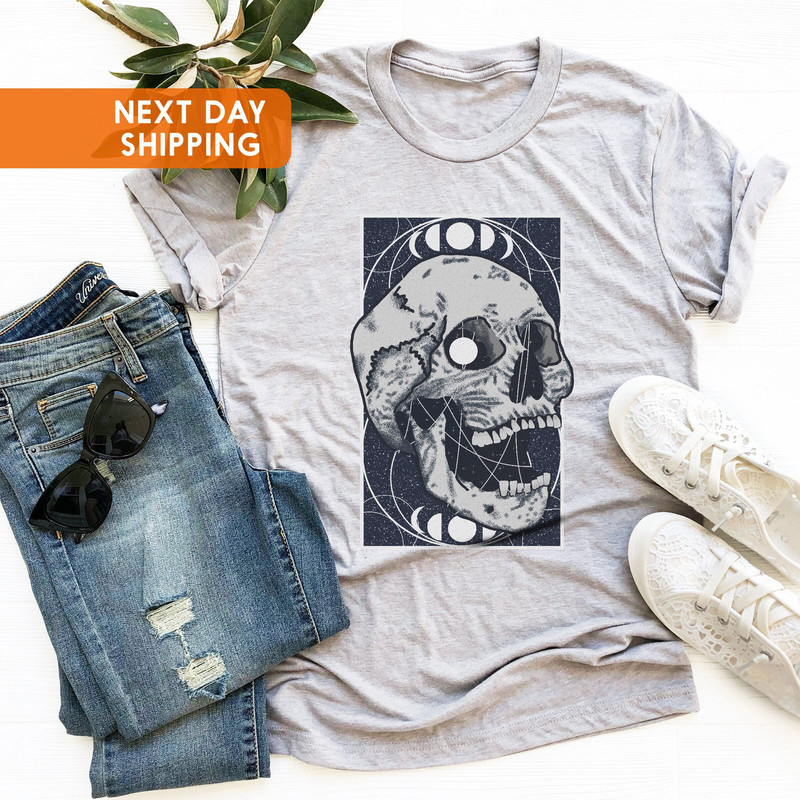 Gothic Skull Shirt, Moon Phases T-shirt, Pastel Goth Apparel, Pastel Goth Clothing, Grunge Clothing, Occult Outfit, Strega Fashion,Xmas Gift - 4.jpg