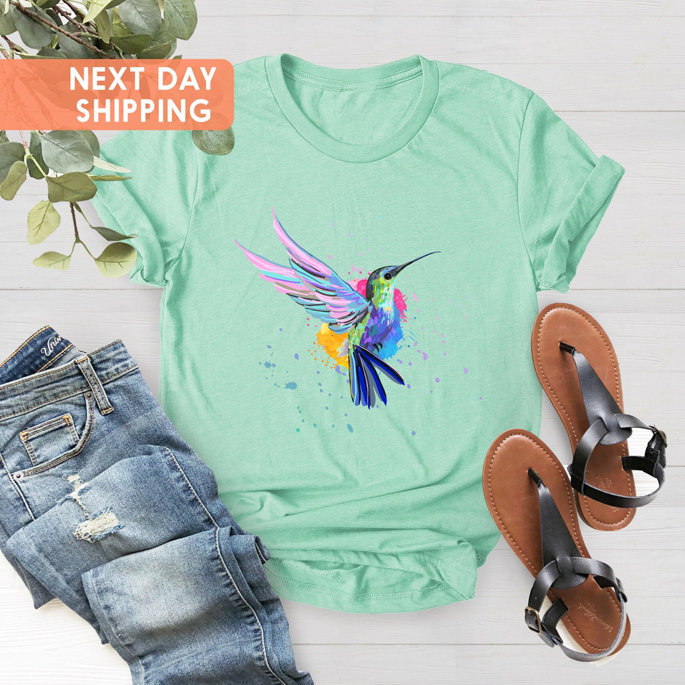 Hummingbird Shirt, Watercolor Birds T-shirt, Nature Tee,Watercolor Hummingbird, Hummingbird Lover, Gift For Her, Bird Lover Shirt,Birds Tees - 1.jpg