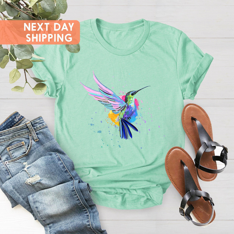 Hummingbird Shirt, Watercolor Birds T-shirt, Nature Tee,Watercolor Hummingbird, Hummingbird Lover, Gift For Her, Bird Lover Shirt,Birds Tees - 1.jpg