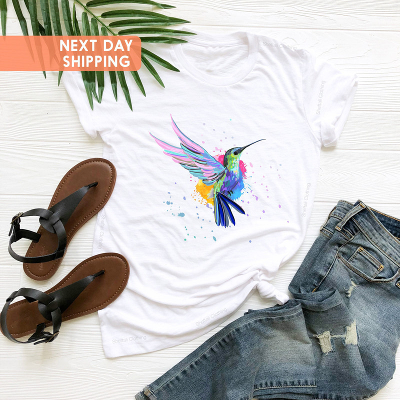 Hummingbird Shirt, Watercolor Birds T-shirt, Nature Tee,Watercolor Hummingbird, Hummingbird Lover, Gift For Her, Bird Lover Shirt,Birds Tees - 2.jpg