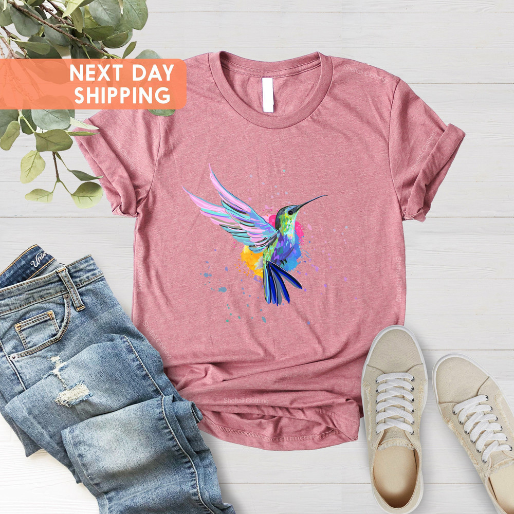 Hummingbird Shirt, Watercolor Birds T-shirt, Nature Tee,Watercolor Hummingbird, Hummingbird Lover, Gift For Her, Bird Lover Shirt,Birds Tees - 4.jpg