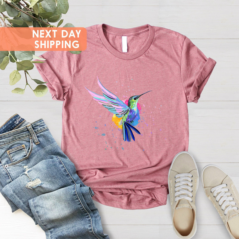 Hummingbird Shirt, Watercolor Birds T-shirt, Nature Tee,Watercolor Hummingbird, Hummingbird Lover, Gift For Her, Bird Lover Shirt,Birds Tees - 4.jpg