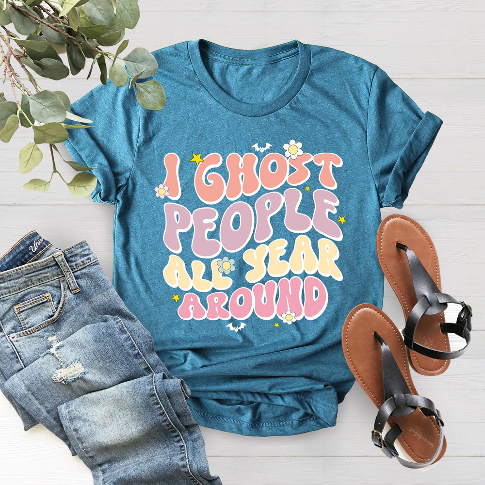 I Ghost People All Year Around, Cute Ghost Shirt, Halloween Party Shirt, Retro Halloween Shirt, Halloween Costumes, Spooky Vibes Shirt - 3.jpg