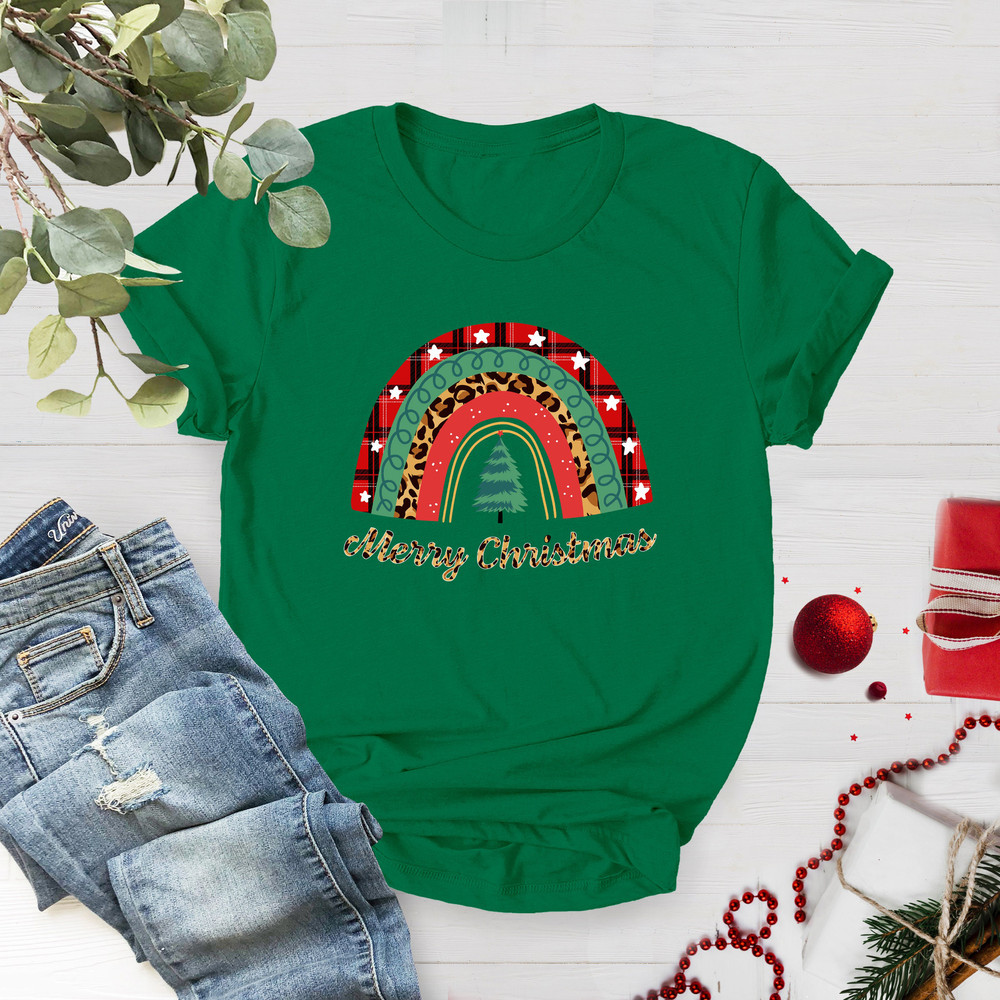 Heart Plaid Merry Christmas Rainbow Shirt, Christmas Shirts, Christmas Gift, Believe Shirt, Christmas Family Shirts, Cute Xmas Shirt - 2.jpg