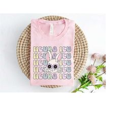 retro neuro icu easter t-shirt, groovy neuro icu nurse rn tech spring bunny shirt, neurology intensive critical care tsh