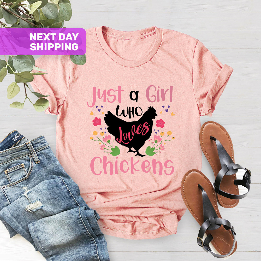 Kids Just a Girl Who Loves Chickens T Shirt, Chicken Hen Shirt, Chicken Lovers Tee, Chicken Gift for Women, Xmas Gift, Chickens Lover Gift - 2.jpg