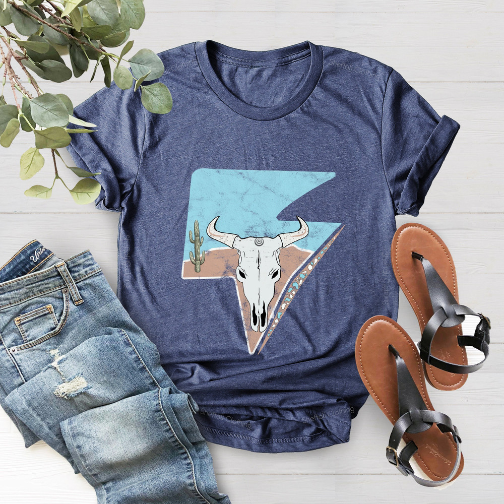 Lightning Cow Skull Shirt, Western Shirt Women, Cow Shirt, Western Graphic Tee, Bull Skull Shirt, Country Music Shirt, Rodeo Queen Shirt - 3.jpg