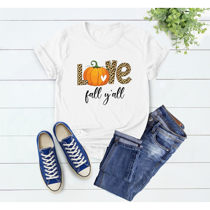 Love Fall Y'All Shirt, Leopard Print Fall Shirt, Thanksgiving, Hello Pumpkin, Fall Vibes, Peace Love Thanksgiving, Family Thanksgiving Shirt - 1.jpg