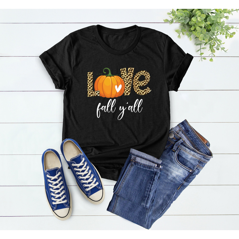 Love Fall Y'All Shirt, Leopard Print Fall Shirt, Thanksgiving, Hello Pumpkin, Fall Vibes, Peace Love Thanksgiving, Family Thanksgiving Shirt - 3.jpg