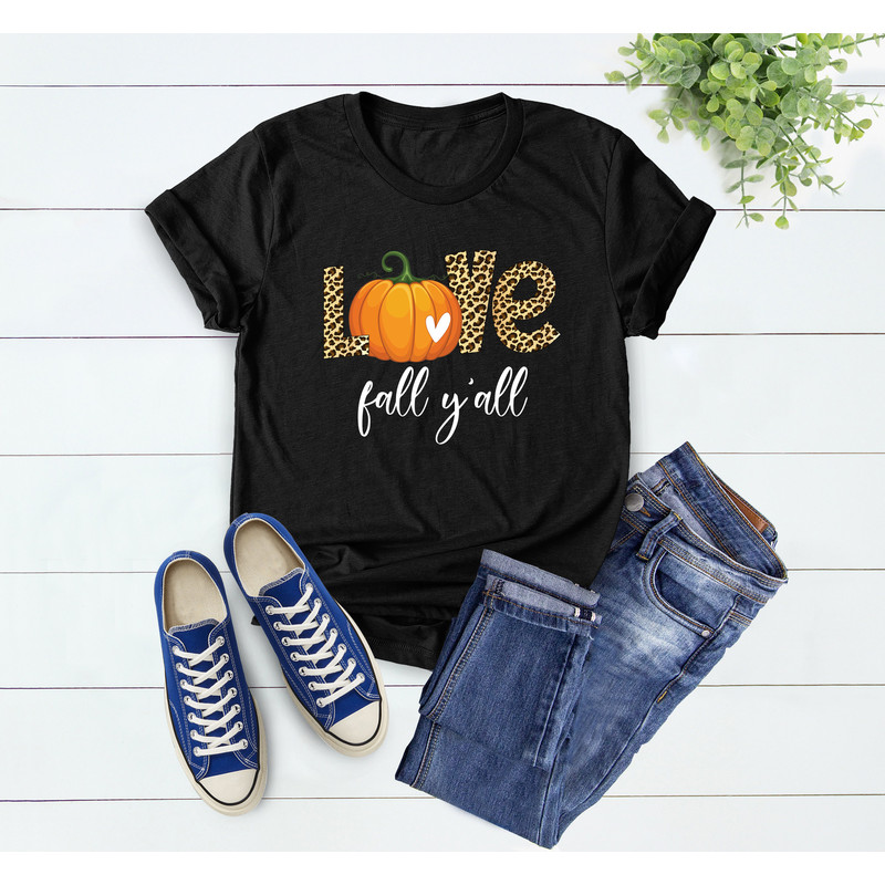 Love Fall Y'All Shirt, Leopard Print Fall Shirt, Thanksgiving, Hello Pumpkin, Fall Vibes, Peace Love Thanksgiving, Family Thanksgiving Shirt - 3.jpg