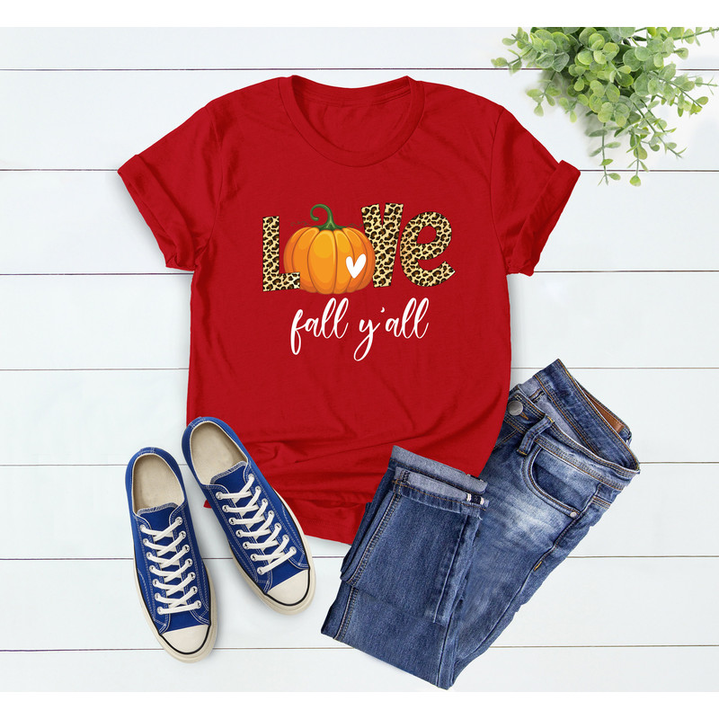 Love Fall Y'All Shirt, Leopard Print Fall Shirt, Thanksgiving, Hello Pumpkin, Fall Vibes, Peace Love Thanksgiving, Family Thanksgiving Shirt - 4.jpg