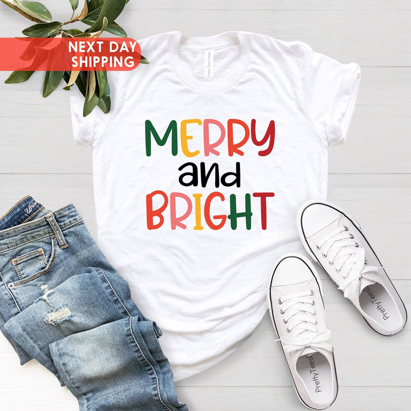 Merry & Bright T Shirt, Holiday Shirts, Christmas Shirt, Merry Christmas Shirt, Funny Christmas Gift, Christmas Shirt - 1.jpg
