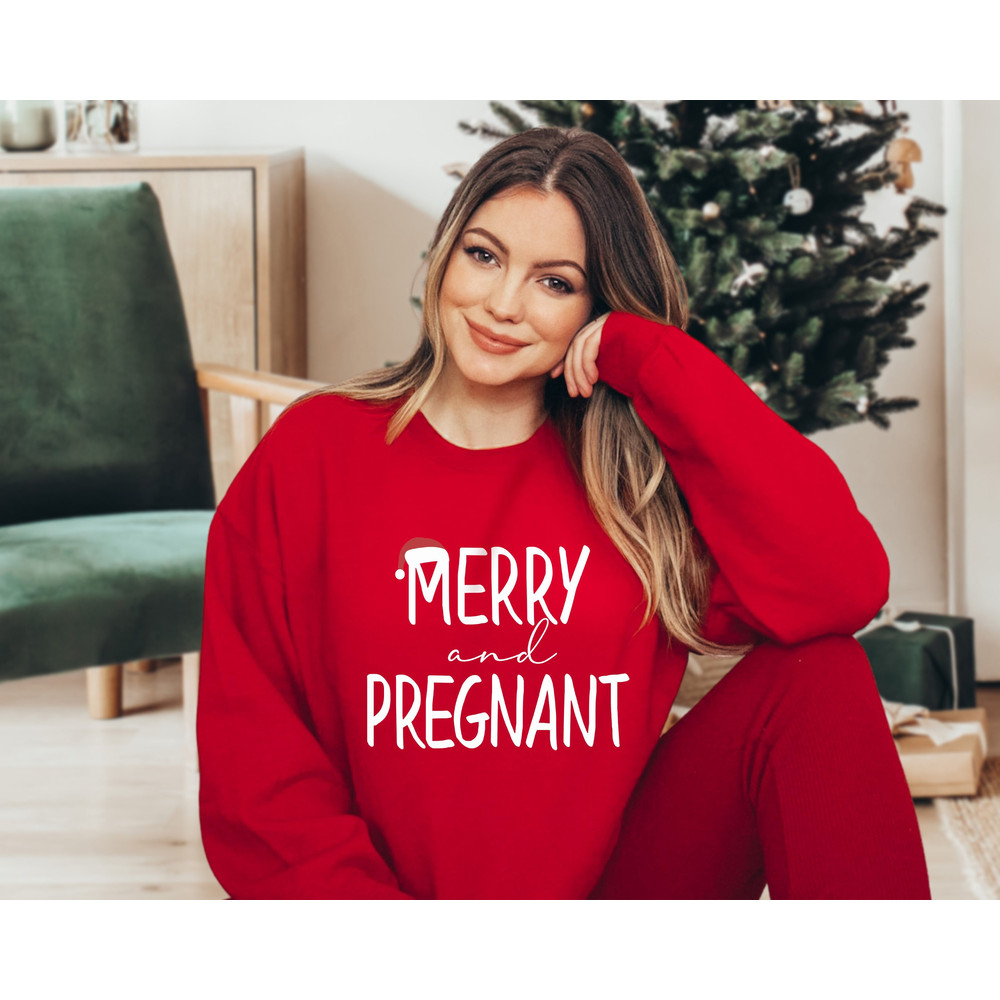 Merry and Pregnant, Christmas Pregnancy Sweatshirt, Couples Christmas Sweatshirts, Pregnancy Tee, Christmas Pregnancy Announcement Shirt - 2.jpg