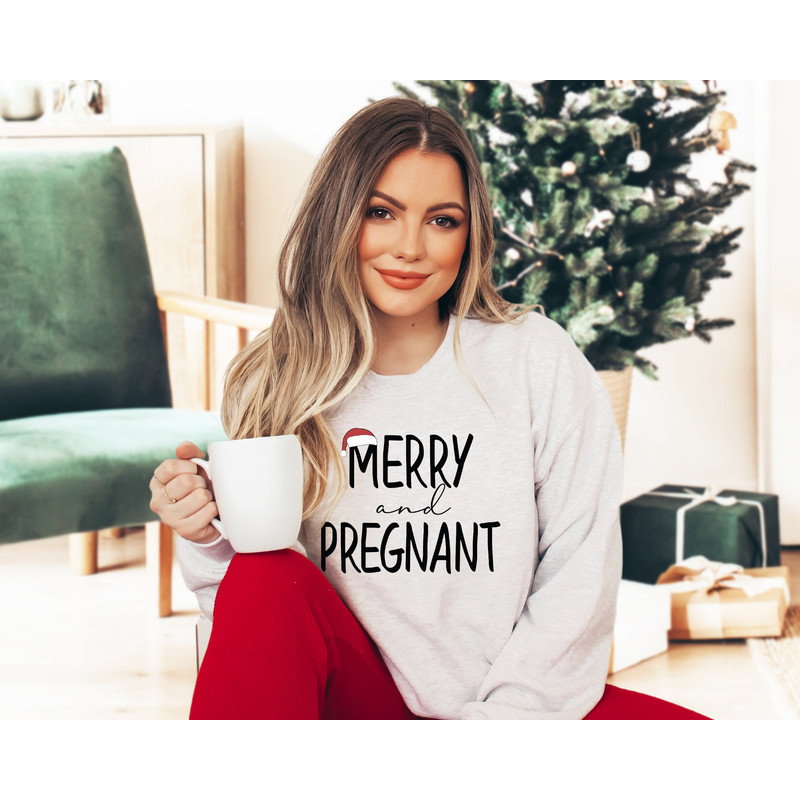 Merry and Pregnant, Christmas Pregnancy Sweatshirt, Couples Christmas Sweatshirts, Pregnancy Tee, Christmas Pregnancy Announcement Shirt - 3.jpg