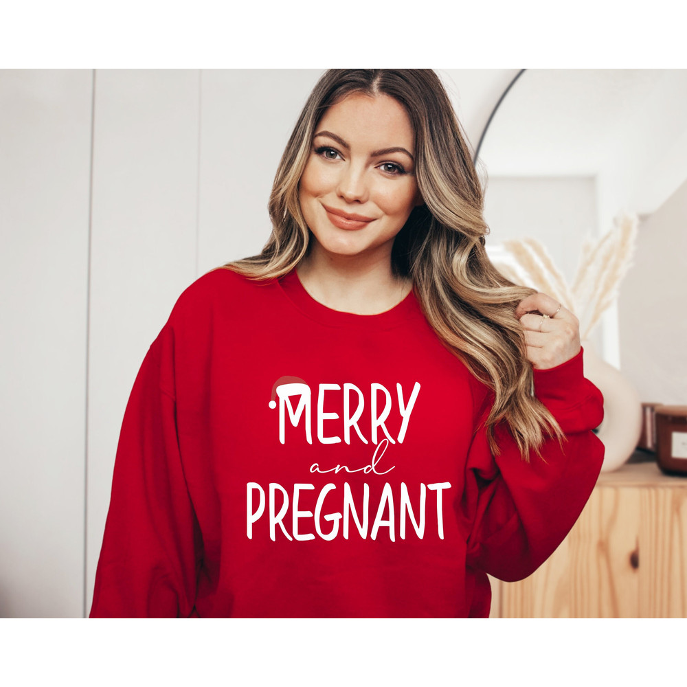 Merry and Pregnant, Christmas Pregnancy Sweatshirt, Couples Christmas Sweatshirts, Pregnancy Tee, Christmas Pregnancy Announcement Shirt - 4.jpg