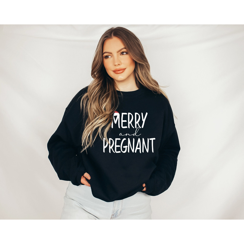 Merry and Pregnant, Christmas Pregnancy Sweatshirt, Couples Christmas Sweatshirts, Pregnancy Tee, Christmas Pregnancy Announcement Shirt - 5.jpg