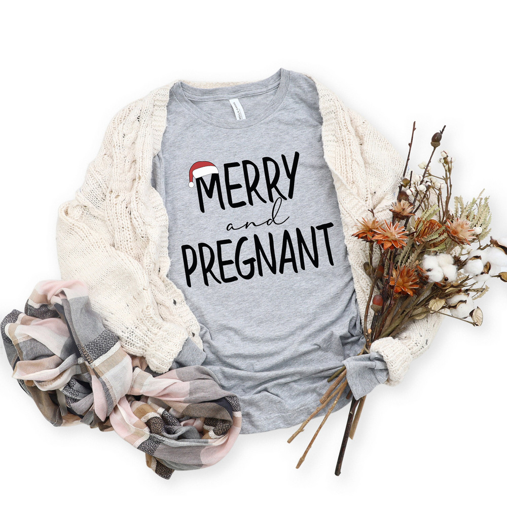 Merry and Pregnant, Christmas Pregnancy Sweatshirt, Couples Christmas Sweatshirts, Pregnancy Tee, Christmas Pregnancy Announcement Shirt - 1.jpg