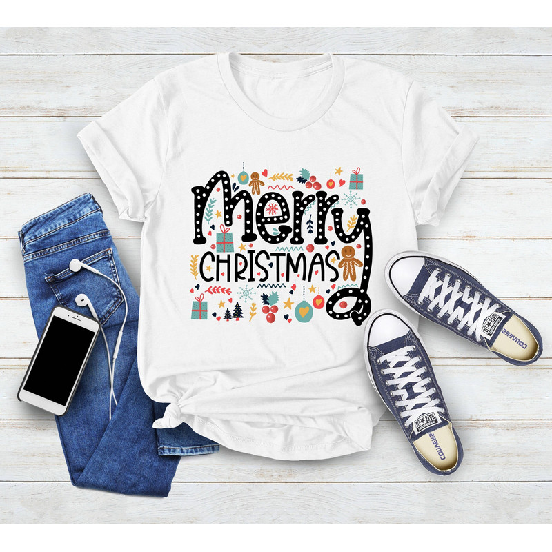 Merry Christmas Shirt, Christmas Gingerbread Shirt, Merry Christmas Doodles Shirt, Merry Shirt, Funny Christmas Gift, Cute Xmas Shirt - 1.jpg