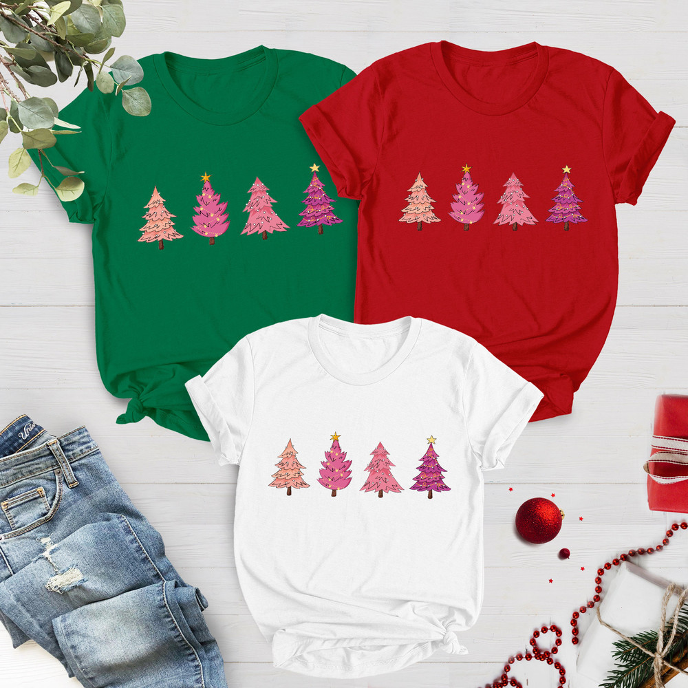 Merry Christmas Women's Sweatshirt, Pink Christmas Trees Shirt, Cute Christmas Sweatshirt, Christmas Party Tee,Xmas Gift, Holiday Sweatshirt - 3.jpg