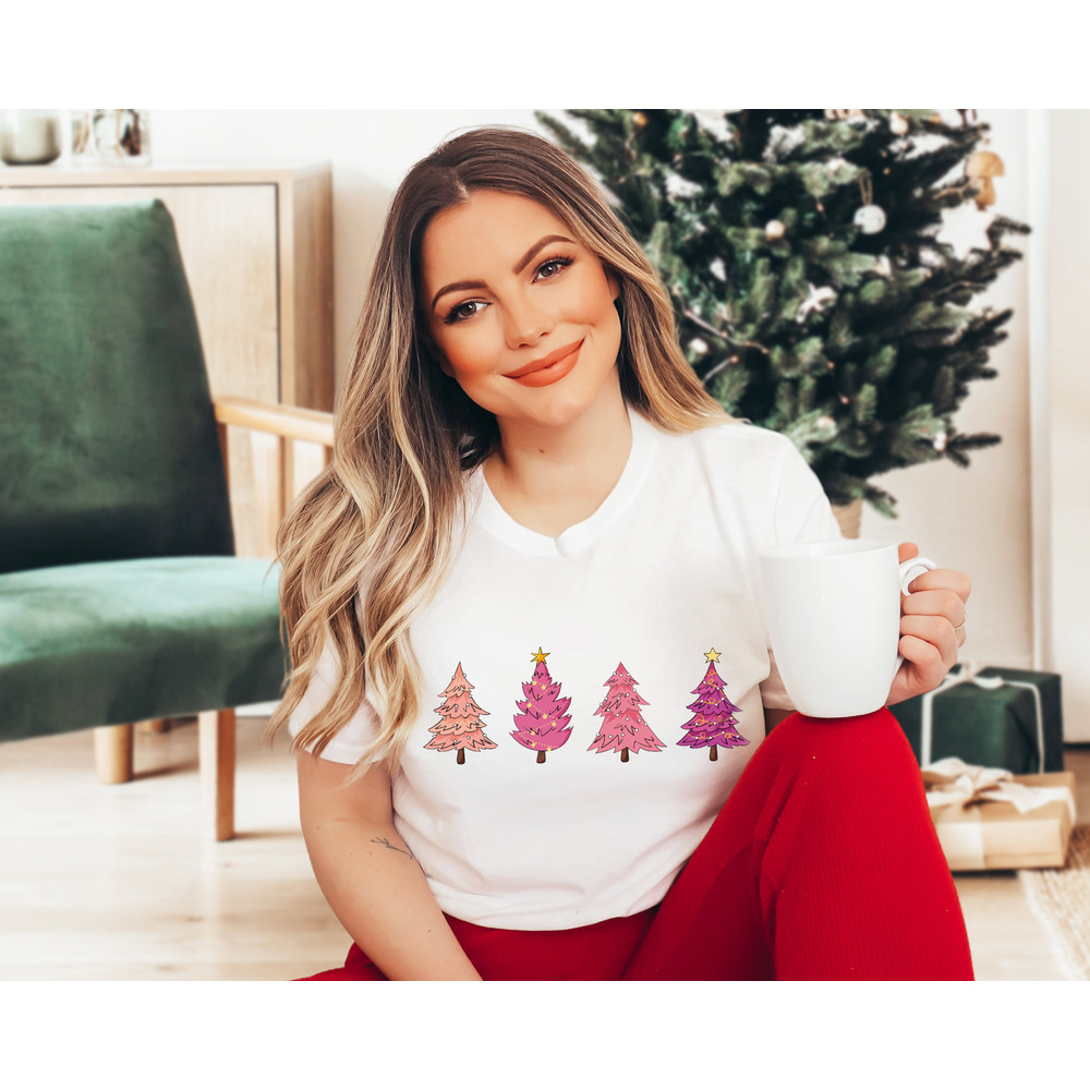 Merry Christmas Women's Sweatshirt, Pink Christmas Trees Shirt, Cute Christmas Sweatshirt, Christmas Party Tee,Xmas Gift, Holiday Sweatshirt - 5.jpg