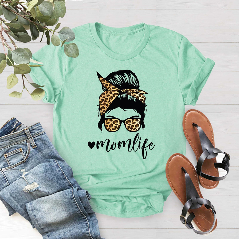 Mom Life Shirt, Leopard Cheetah Print With Messy Bun, Funny Mom Shirt,Leopard Mom Shirt, Mom Tee,Mother's Day Gift, Cheetah Print Mom Shirt - 1.jpg