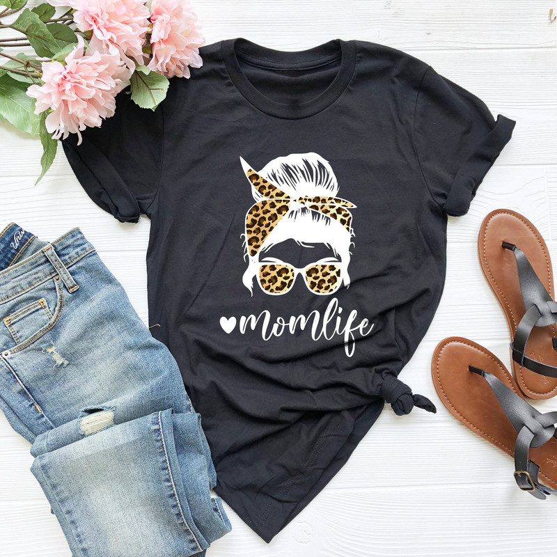 Mom Life Shirt, Leopard Cheetah Print With Messy Bun, Funny Mom Shirt,Leopard Mom Shirt, Mom Tee,Mother's Day Gift, Cheetah Print Mom Shirt - 2.jpg