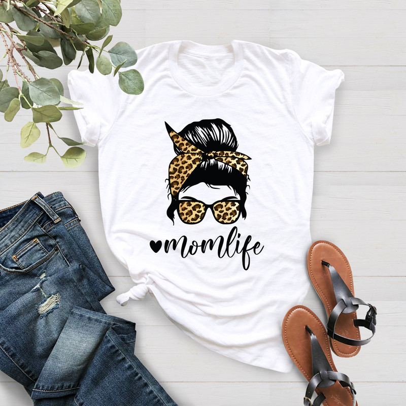 Mom Life Shirt, Leopard Cheetah Print With Messy Bun, Funny Mom Shirt,Leopard Mom Shirt, Mom Tee,Mother's Day Gift, Cheetah Print Mom Shirt - 3.jpg