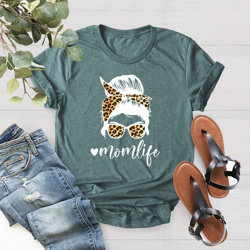 Mom Life Shirt, Leopard Cheetah Print With Messy Bun, Funny Mom Shirt,Leopard Mom Shirt, Mom Tee,Mother's Day Gift, Cheetah Print Mom Shirt - 4.jpg