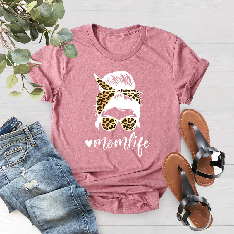 Mom Life Shirt, Leopard Cheetah Print With Messy Bun, Funny Mom Shirt,Leopard Mom Shirt, Mom Tee,Mother's Day Gift, Cheetah Print Mom Shirt - 5.jpg