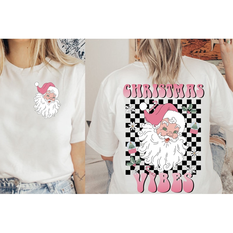 Christmas Vibes png, Checkered Santa Claus Png, Groovy Christmas png, Santa Claus png, Retro Christmas Png, Trendy Christmas Shirt Png - 1.jpg
