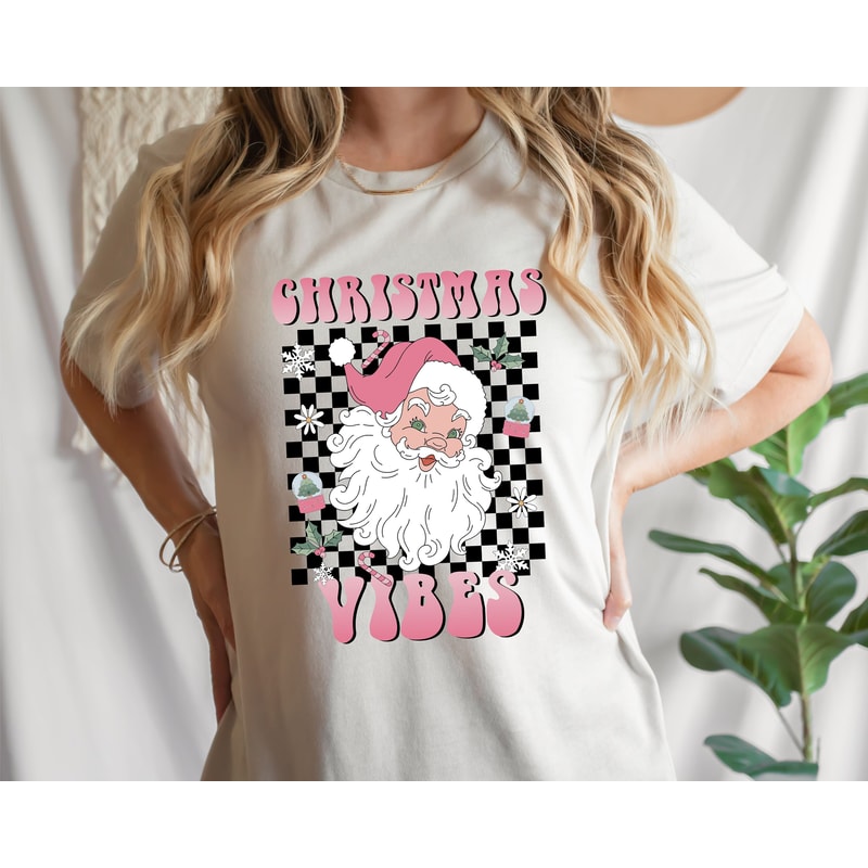 Christmas Vibes png, Checkered Santa Claus Png, Groovy Christmas png, Santa Claus png, Retro Christmas Png, Trendy Christmas Shirt Png - 4.jpg