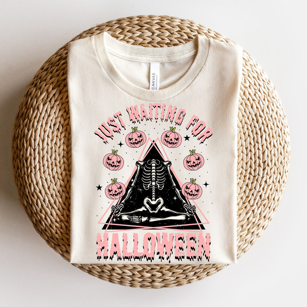 Just Waiting For Halloween-Skeleton Sublimation Digital Design Download-spooky season png, skull png, fall png, funny halloween png design - 1.jpg