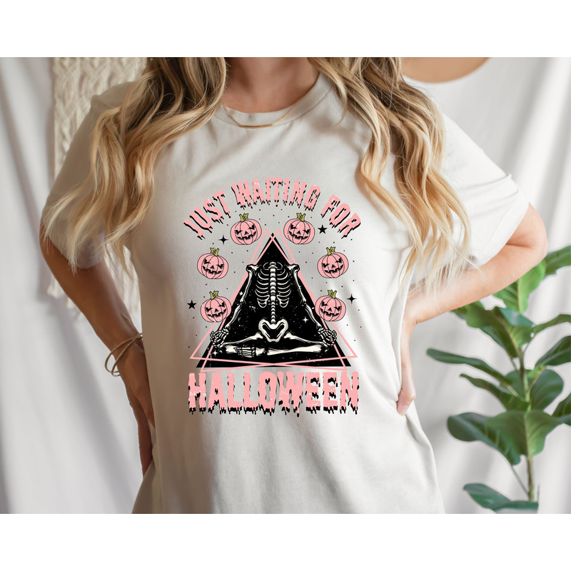 Just Waiting For Halloween-Skeleton Sublimation Digital Design Download-spooky season png, skull png, fall png, funny halloween png design - 2.jpg