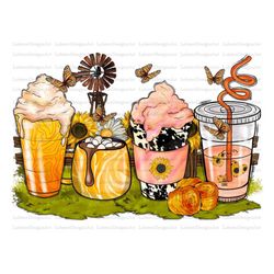 sunflowers coffee cups with leopard png sublimation design download, coffee cups png design, butterfly coffee cups png,