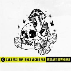 skull and mushrooms svg | skeleton svg | mystical skull svg | mushroom skull svg | cricut & silhouette | instant downloa