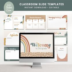 Boho Classroom Google Slides and Canva Editable Presentation Templates, Weekly Daily Morning Meeting, Welcome, Teacher