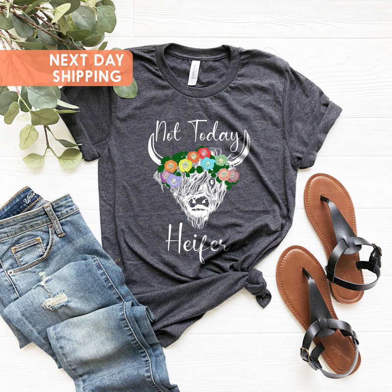 Not Today Heifer Tee, Highland Cow With Flowers Shirt, Country Woman Shirt, Funny Cow Shirt, Country Farm Shirt, Gift For Girlfriend - 2.jpg