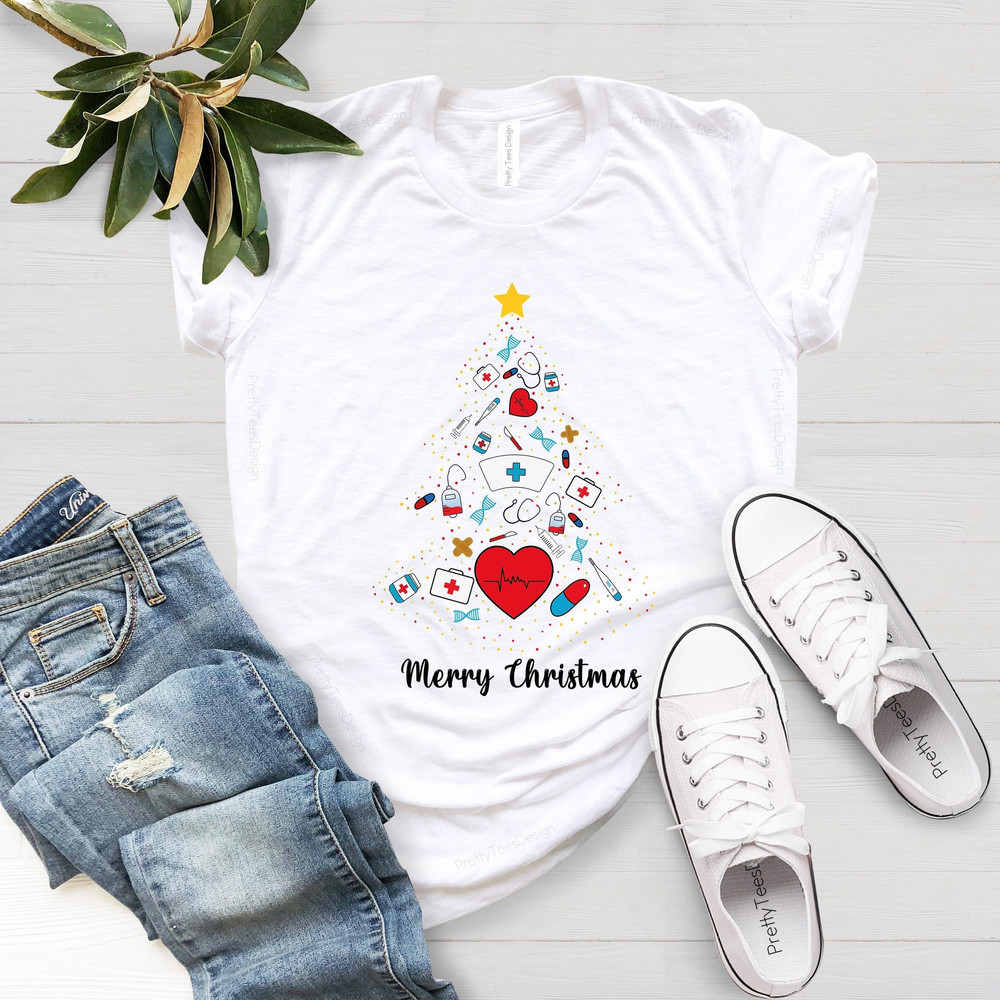 Nurse Christmas Tree Shirt, Nurse Shirt, Nursing Shirt, Nurse Christmas Gift, Christmas Shirt, Nurse Icons Shirt, Xmas Gift For Nurse - 1.jpg